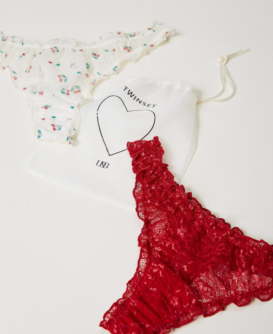 Lace and tulle g-string set Cherry Print / Antique White Woman 241LL6B67_11419_08