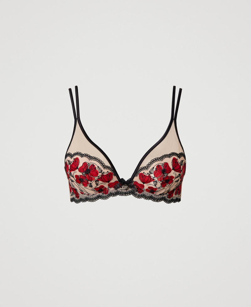 Bralette with floral embroidery Two-tone "Champagne" Beige / Tango Red Woman 241LL6F33-0S