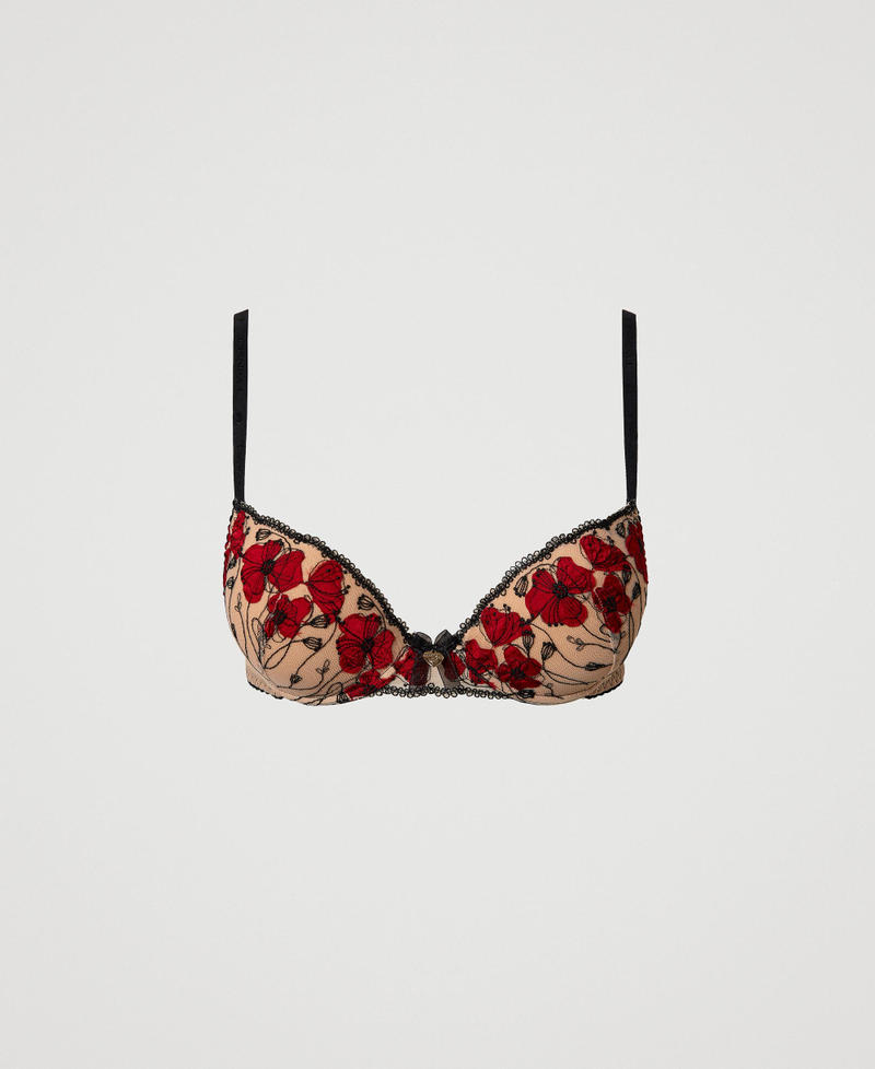 Push-up-Bikinitop mit floraler Stickerei Zweifarbig „Champagne“-Beige / Tango Red Frau 241LL6F44-0S