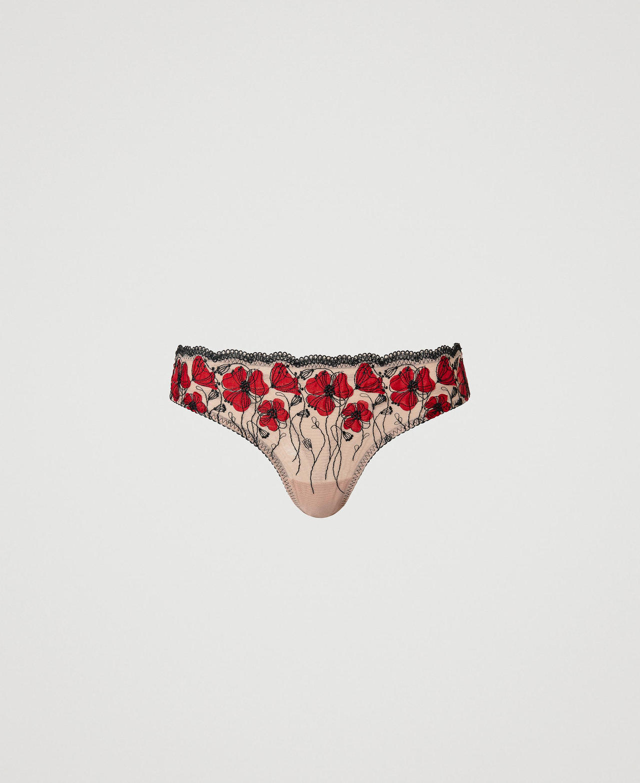 String avec broderie florale
