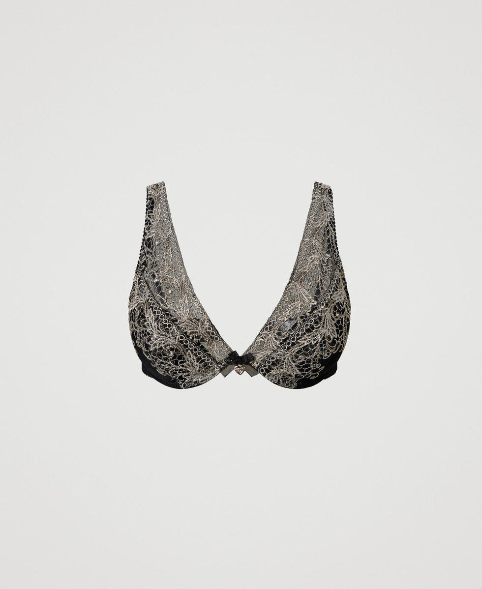 Embroidered tulle bralette Woman, Black