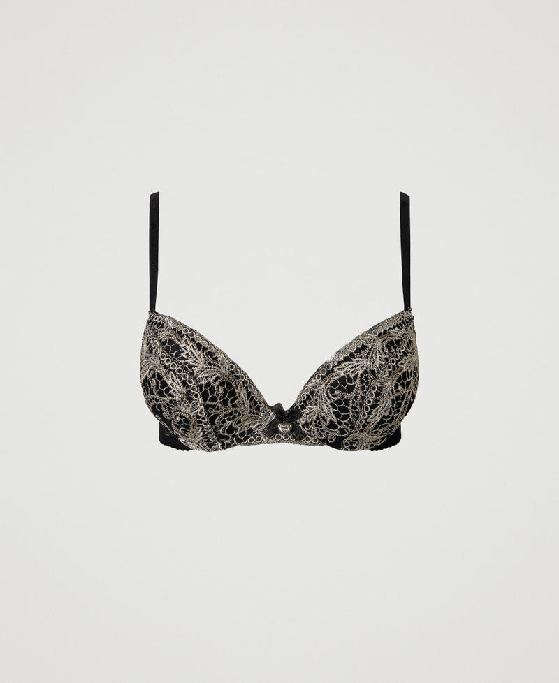 Embroidered tulle push-up bra Two-tone Black / “Champagne” Beige Woman 241LL6G44-0S
