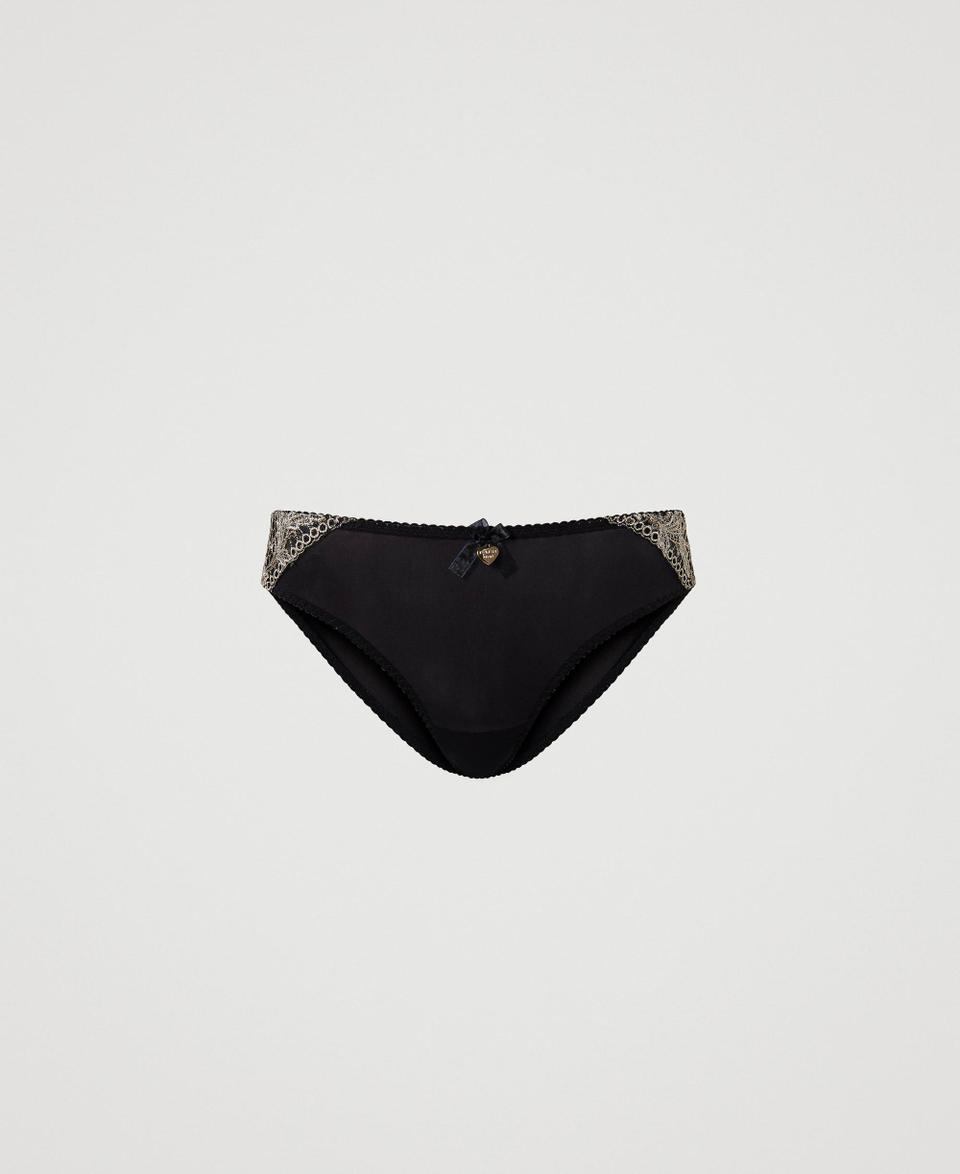 Slip con inserti in tulle ricamato Bicolor Nero / Beige "Champagne" Donna 241LL6G66_11619_0S