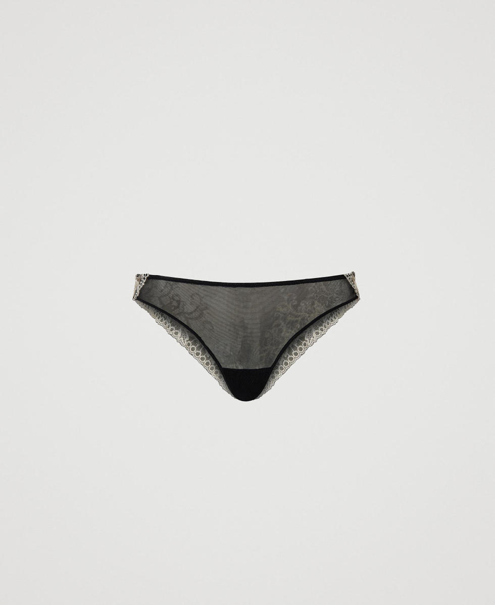 Slip br&eacute;silien en tulle brod&eacute; Bicolore Noir/Beige &laquo;&thinsp;Champagne&thinsp;&raquo; Femme 241LL6G77_11619_S0