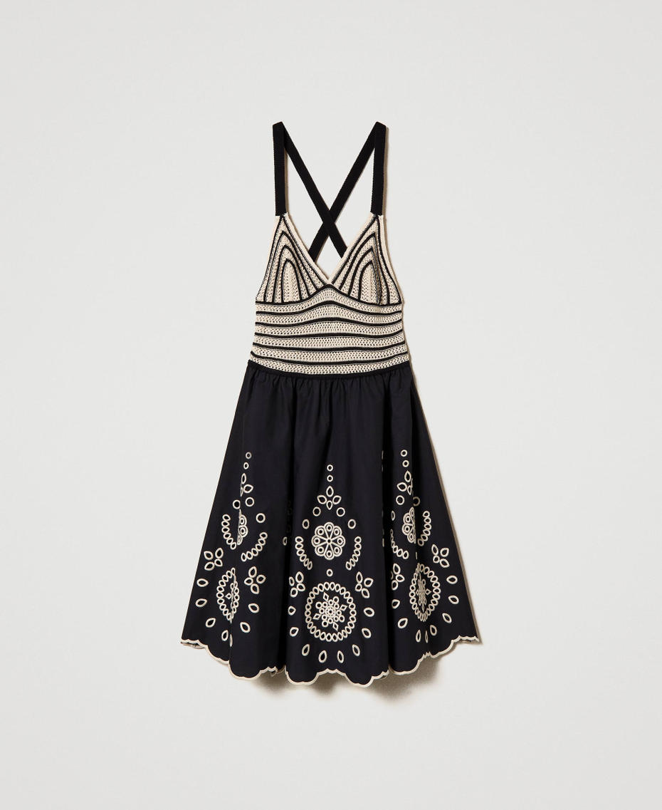 Short crochet and poplin dress