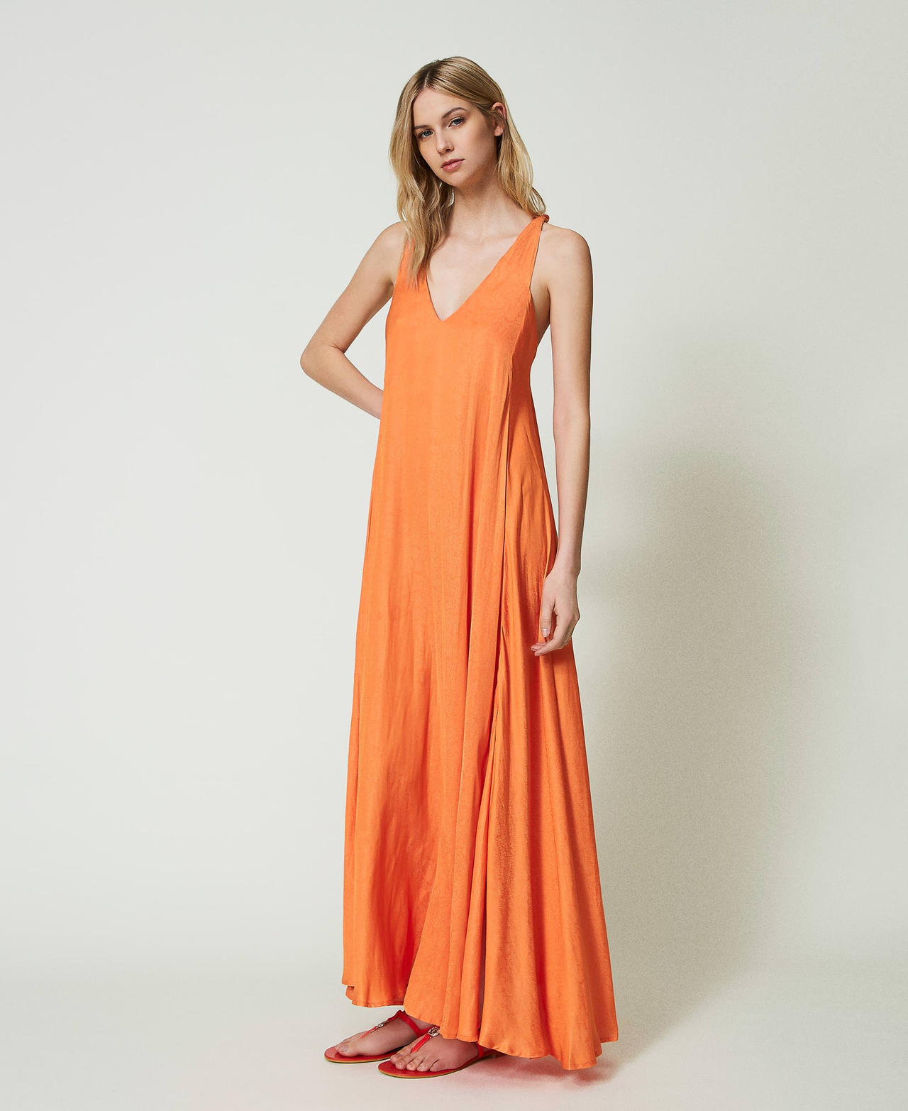 Long jacquard satin dress "Summer Orange" Woman 241LM2EBB_03366_02