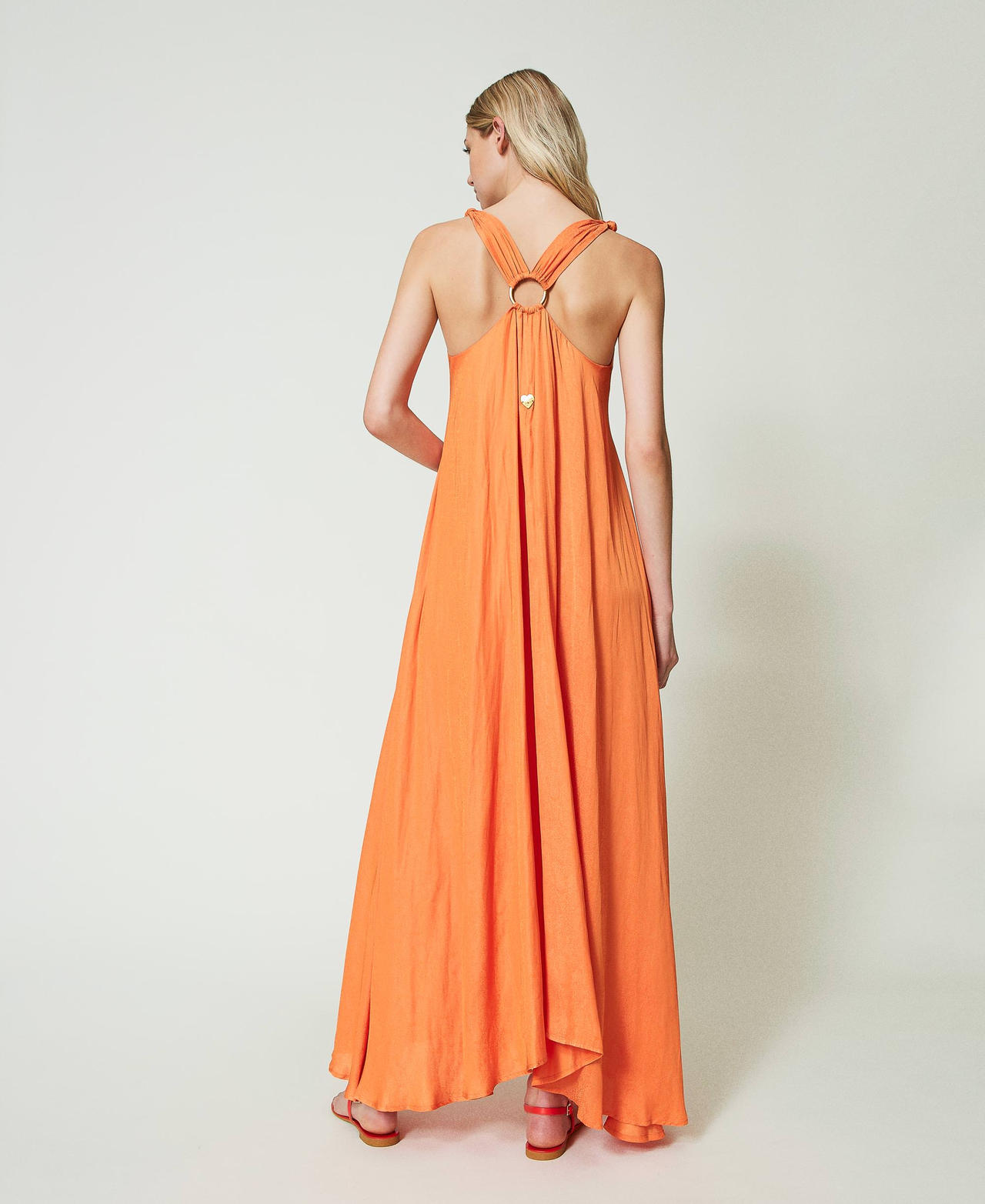 Robe longue en satin jacquard "Orange Estivale" Femme 241LM2EBB-03
