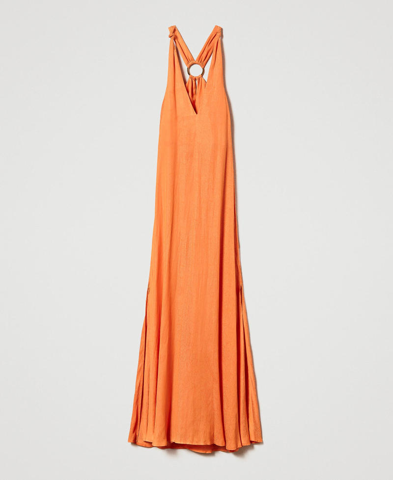 Robe longue en satin jacquard "Orange Estivale" Femme 241LM2EBB-0S