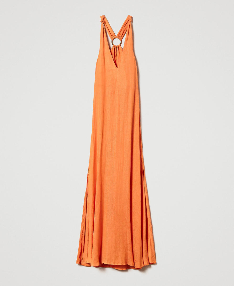 Long jacquard satin dress "Summer Orange" Woman 241LM2EBB_03366_S0