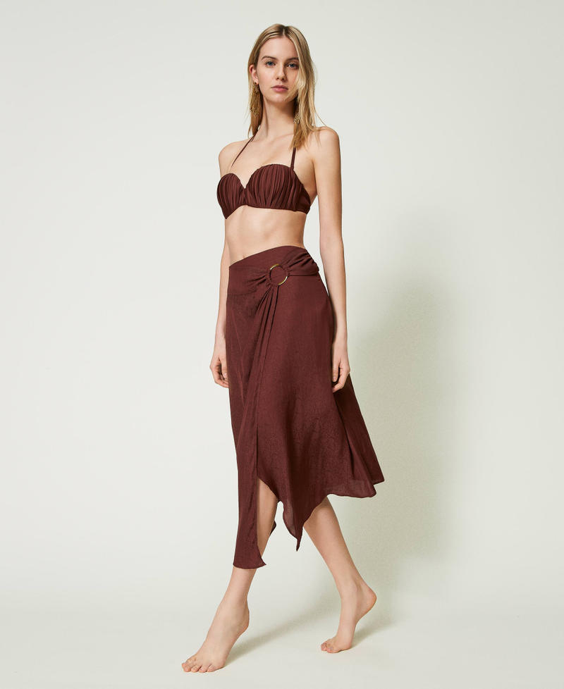 Midi jacquard satin skirt "Bitter Chocolate" Brown Woman 241LM2EDD_11504_02