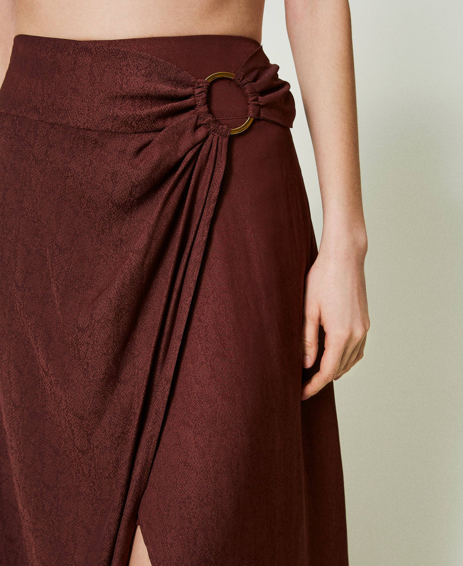 Midi jacquard satin skirt "Bitter Chocolate" Brown Woman 241LM2EDD_11504_04