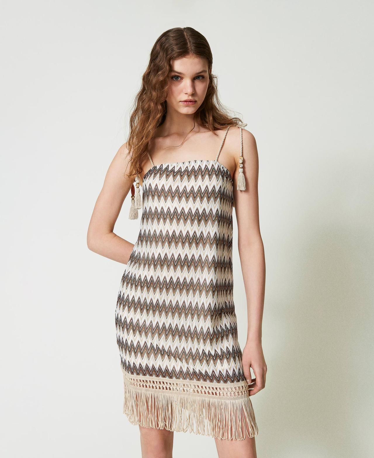 Short jacquard dress with fringes