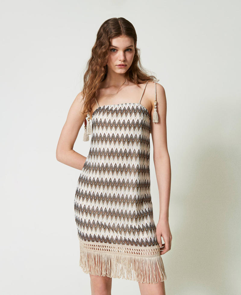 Short jacquard dress with fringes Chevron Multicolour Woman 241LM2FAA-02