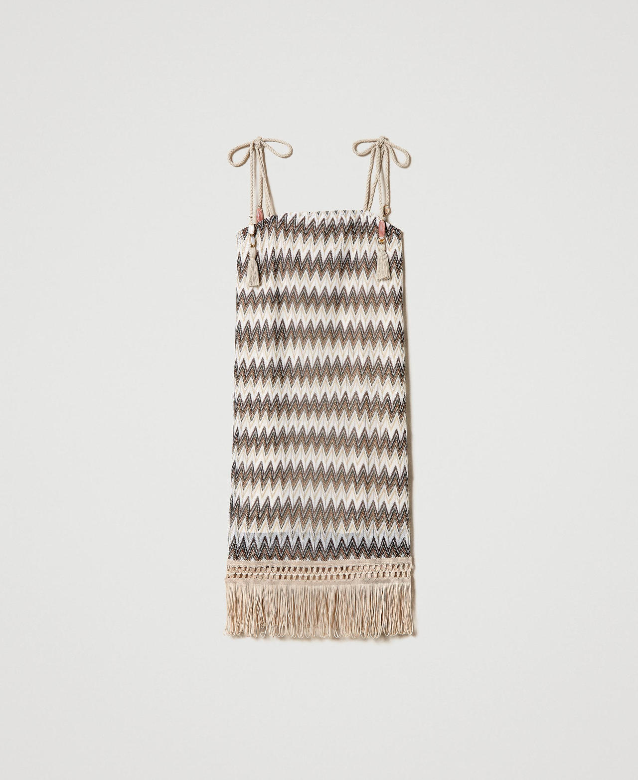 Short jacquard dress with fringes