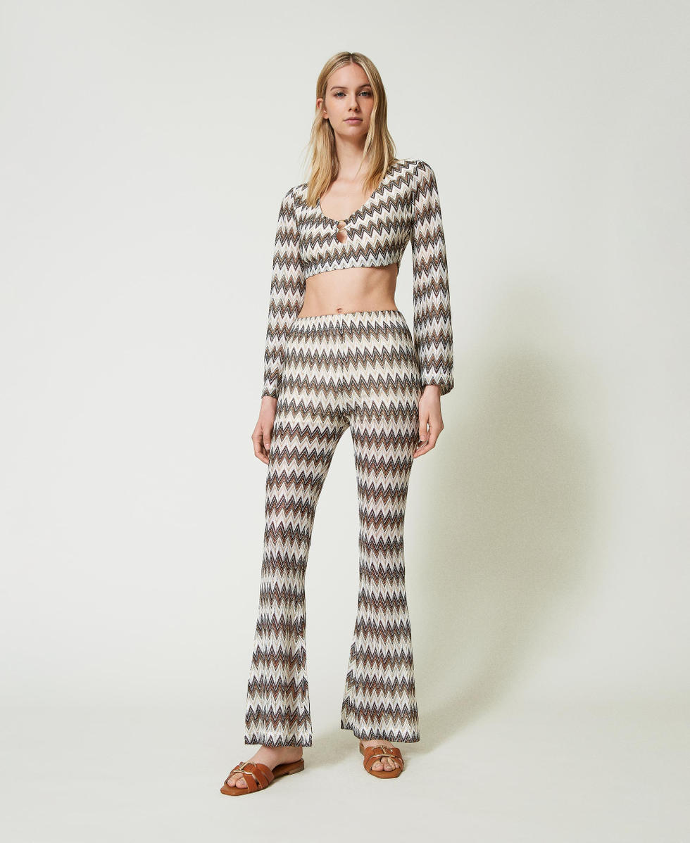 Pantalon &eacute;vas&eacute; jacquard Multicolore Chevrons Femme 241LM2FCC_11569_02