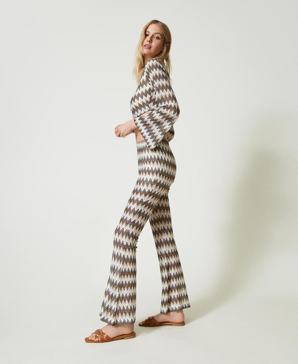 Pantalon &eacute;vas&eacute; jacquard Multicolore Chevrons Femme 241LM2FCC_11569_03