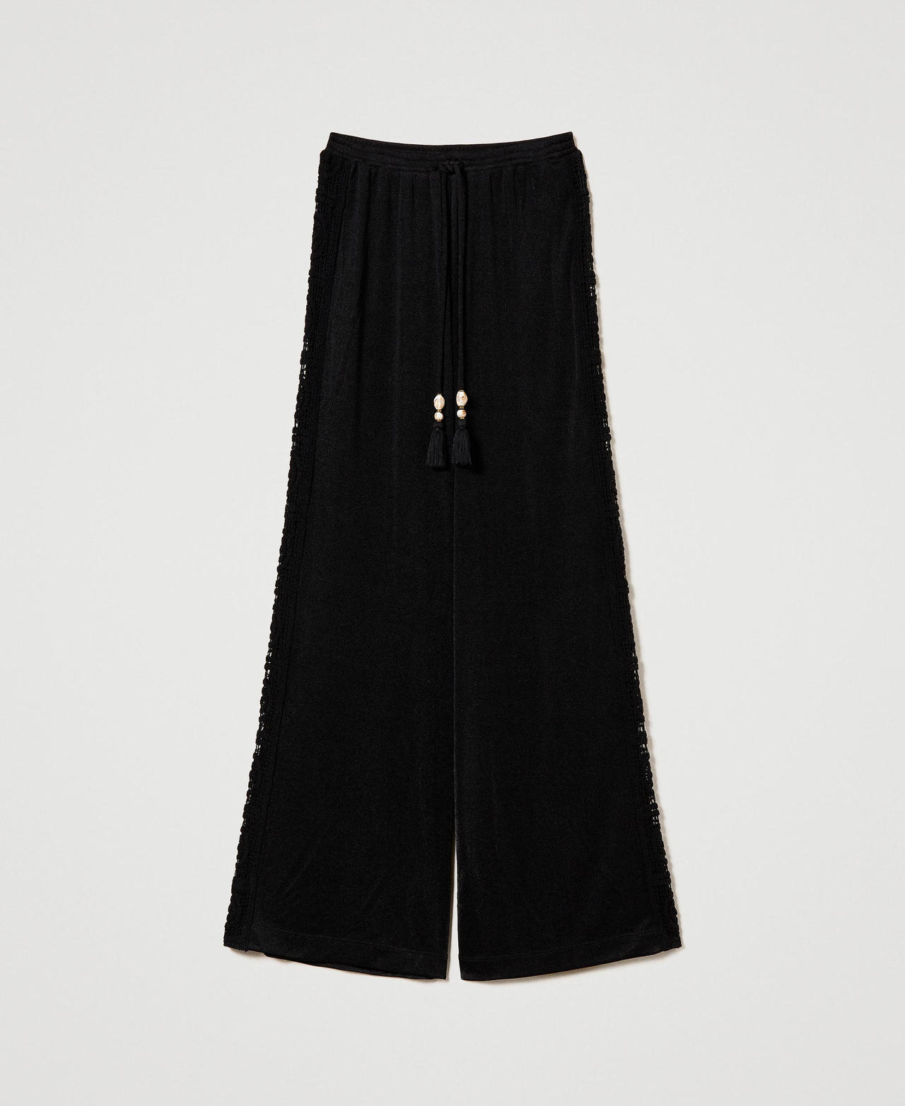Palazzo trousers with crochet embroidery