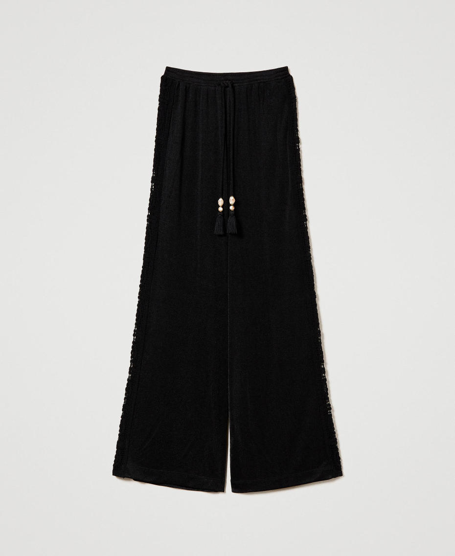 Palazzo trousers with crochet embroidery