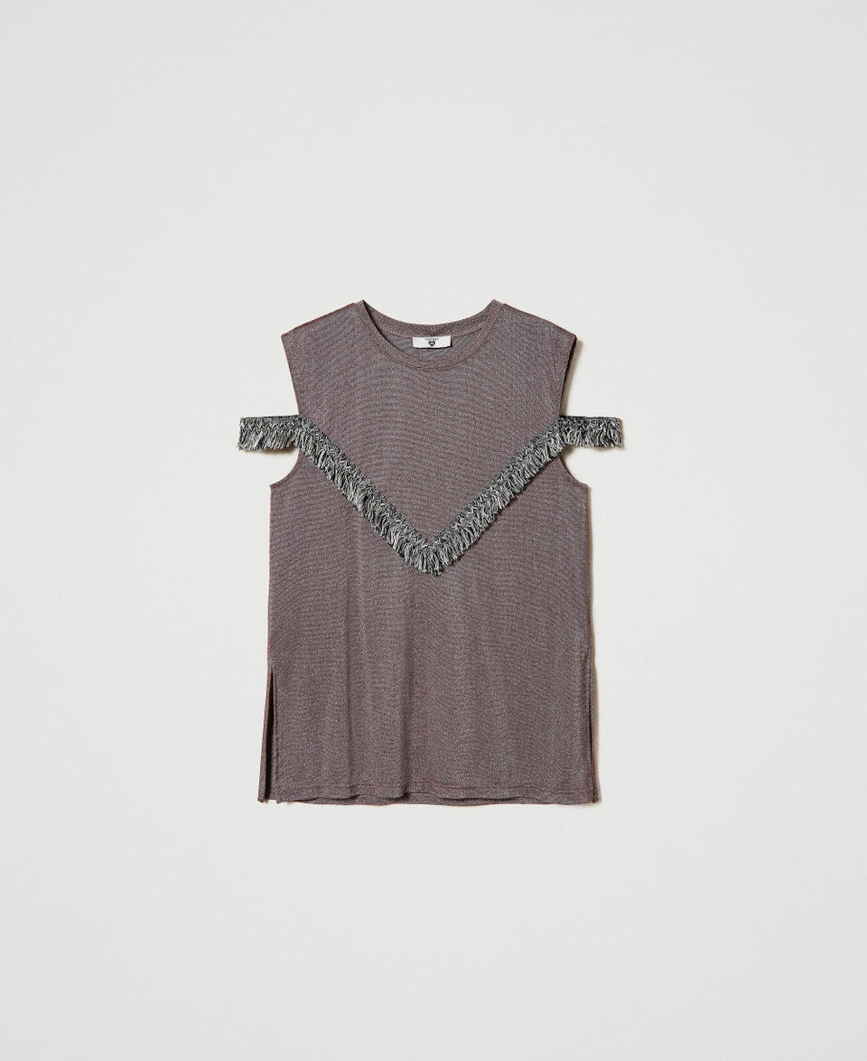 Top with two-tone fringes "Bitter Chocolate" Brown Woman 241LM2HAA_11504_0S