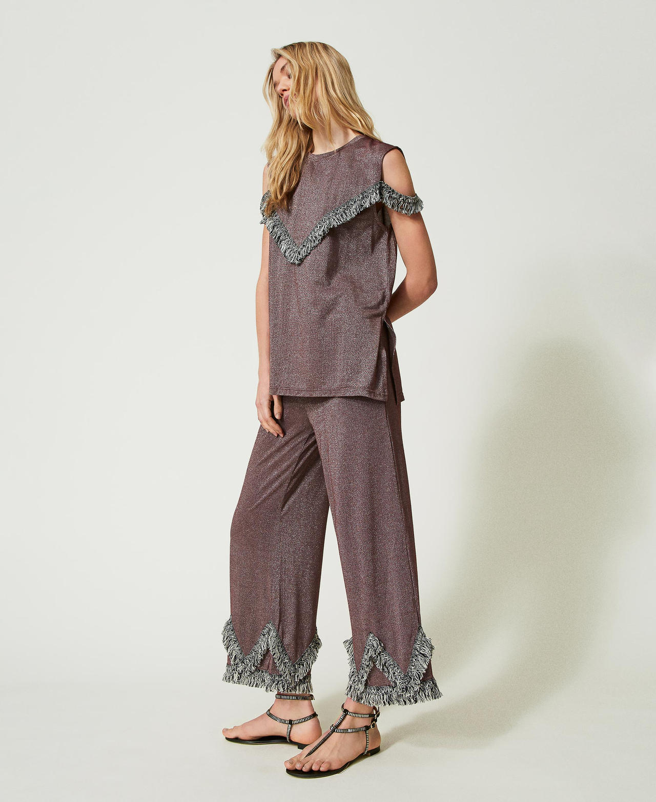 Palazzo trousers with two-tone fringes