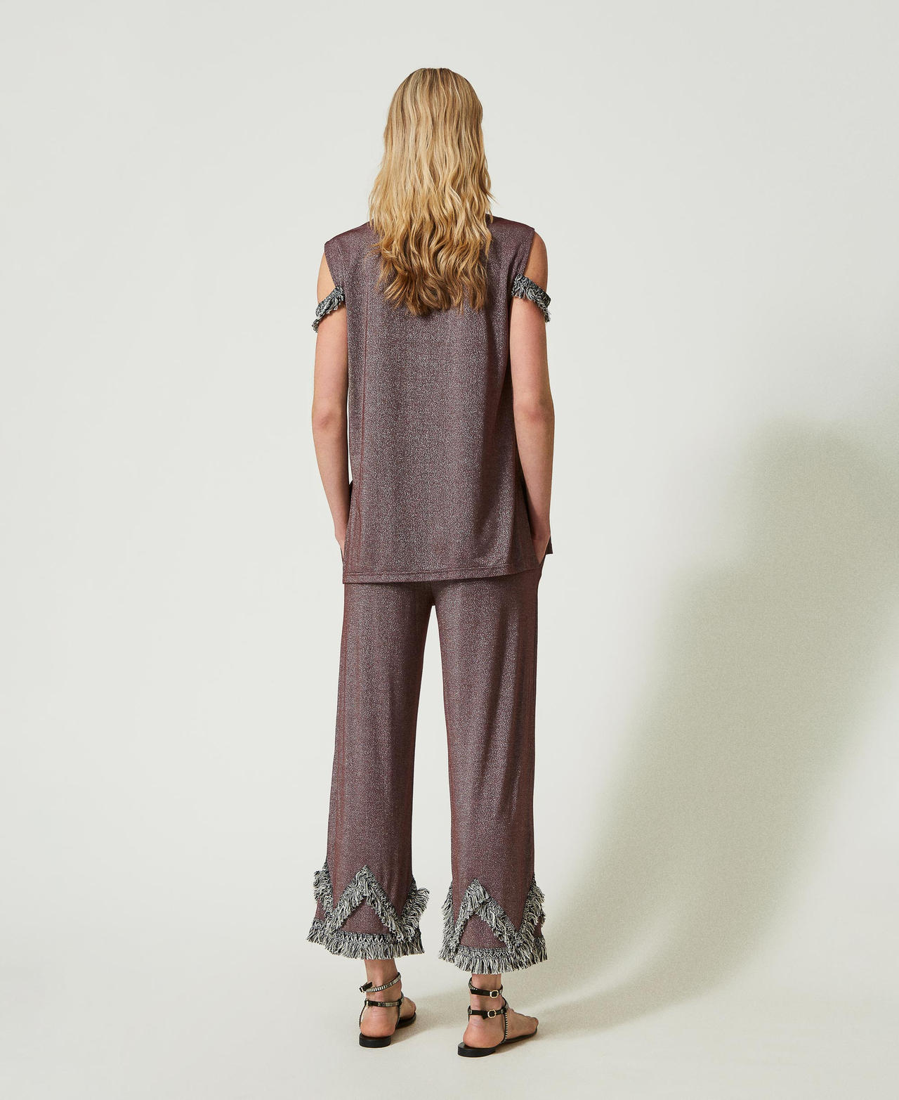 Palazzo trousers with two-tone fringes