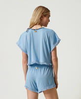 Floerns T-shirt Donna A Maniche Corte In Rete A Contrasto Con Frange - Scollo Rotondo, Casual Chic