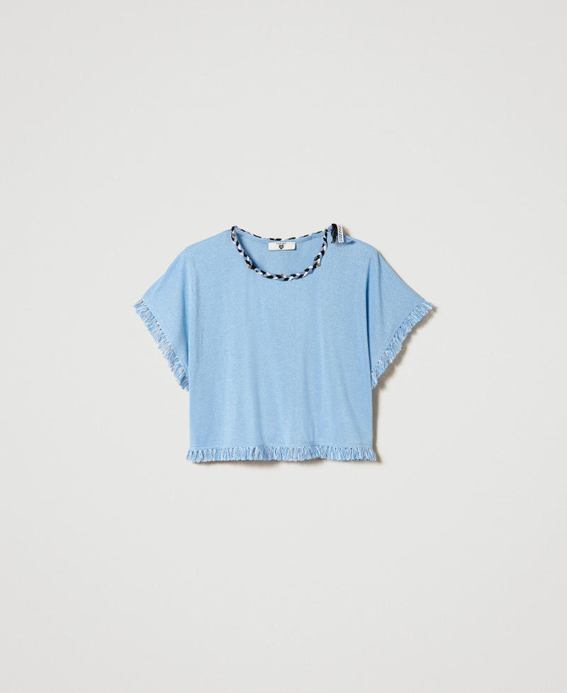 T-shirt with plaited lace and fringes Cornflower Blue Woman 241LM2HCC-0S