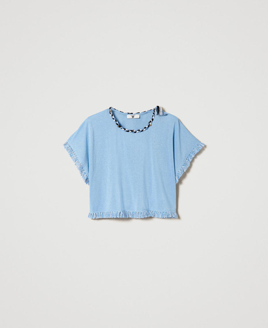 T-shirt avec torsade et franges Bleu Bleuet Femme 241LM2HCC-0S
