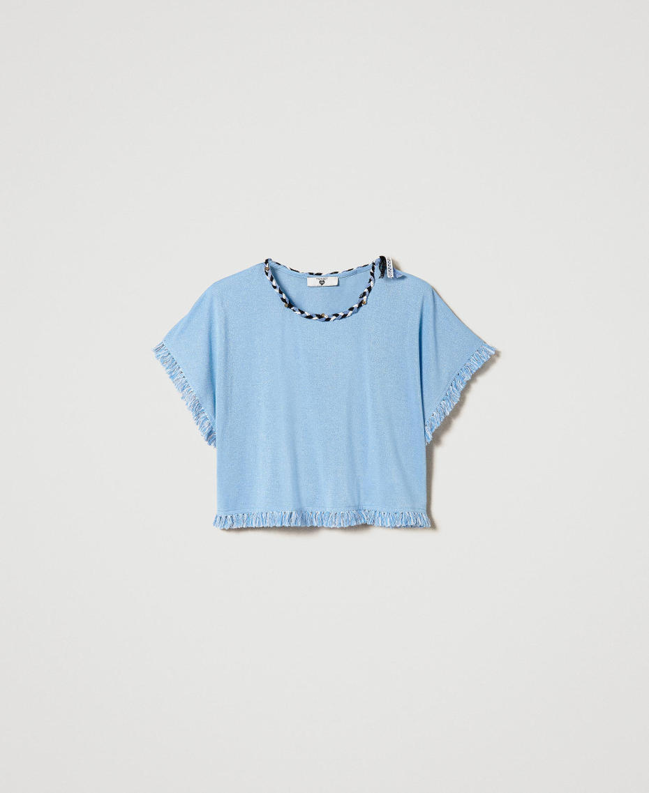 T-shirt with plaited lace and fringes