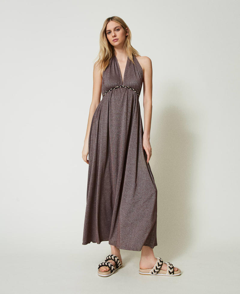 Long dress with plaited lace "Bitter Chocolate" Brown Woman 241LM2HFF-01