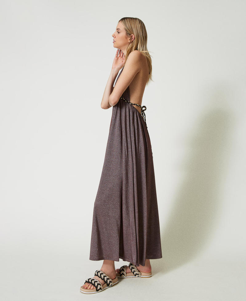 Long dress with plaited lace "Bitter Chocolate" Brown Woman 241LM2HFF-02