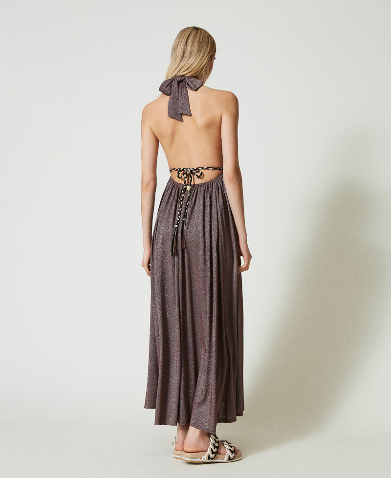 Long dress with plaited lace "Bitter Chocolate" Brown Woman 241LM2HFF-03