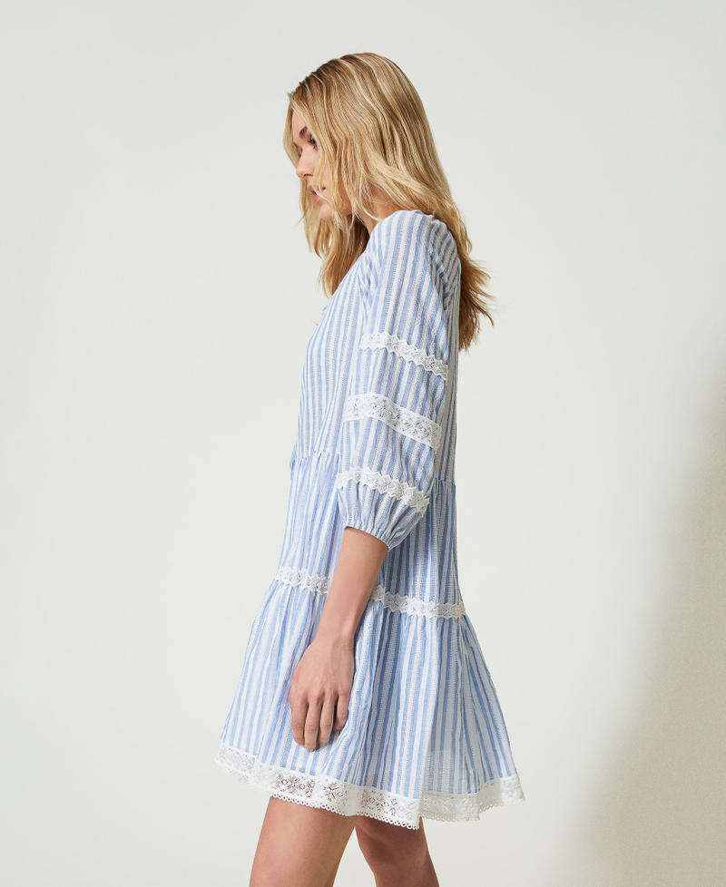 Short jacquard dress with macramé Two-tone “Cornflower” Light Blue Stripe / Star White Woman 241LM2JAA-02