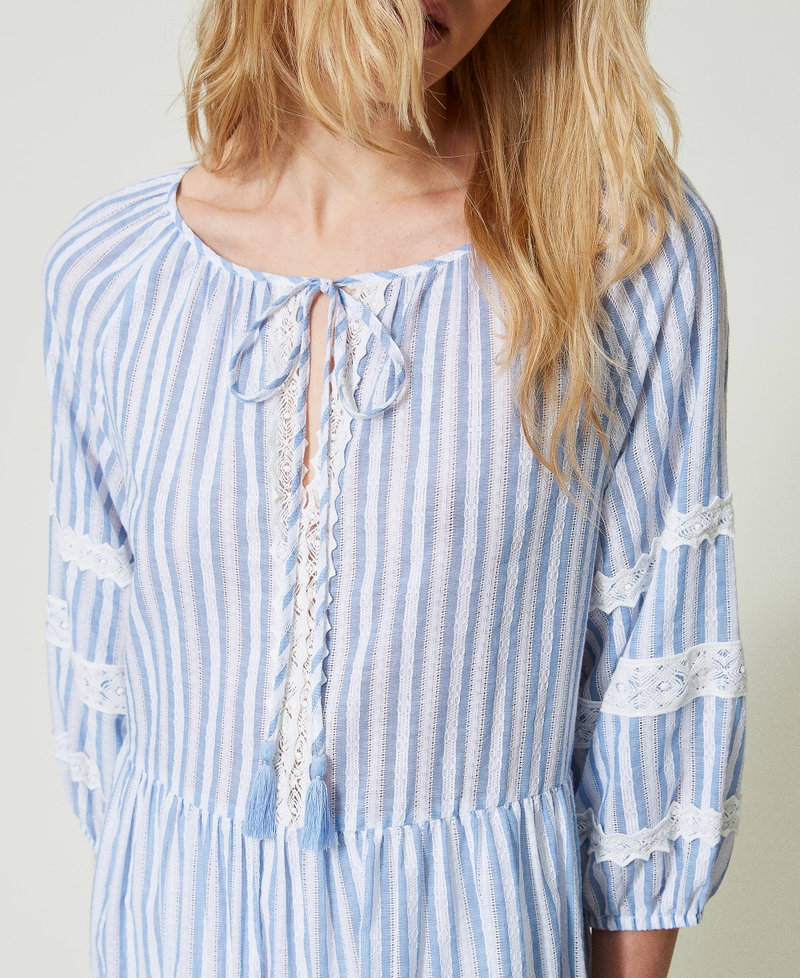 Short jacquard dress with macramé Two-tone “Cornflower” Light Blue Stripe / Star White Woman 241LM2JAA-04