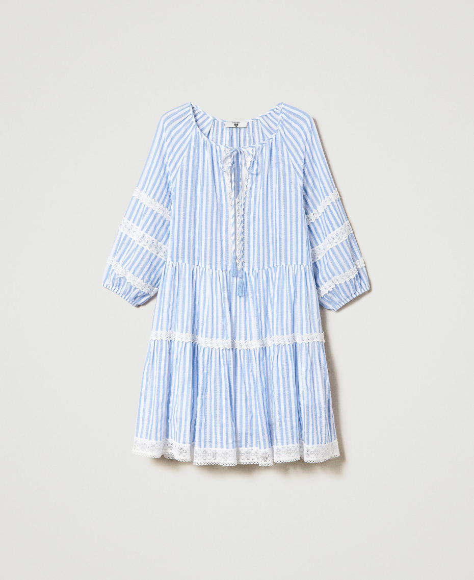 Short jacquard dress with macramé Two-tone “Cornflower” Light Blue Stripe / Star White Woman 241LM2JAA-0S