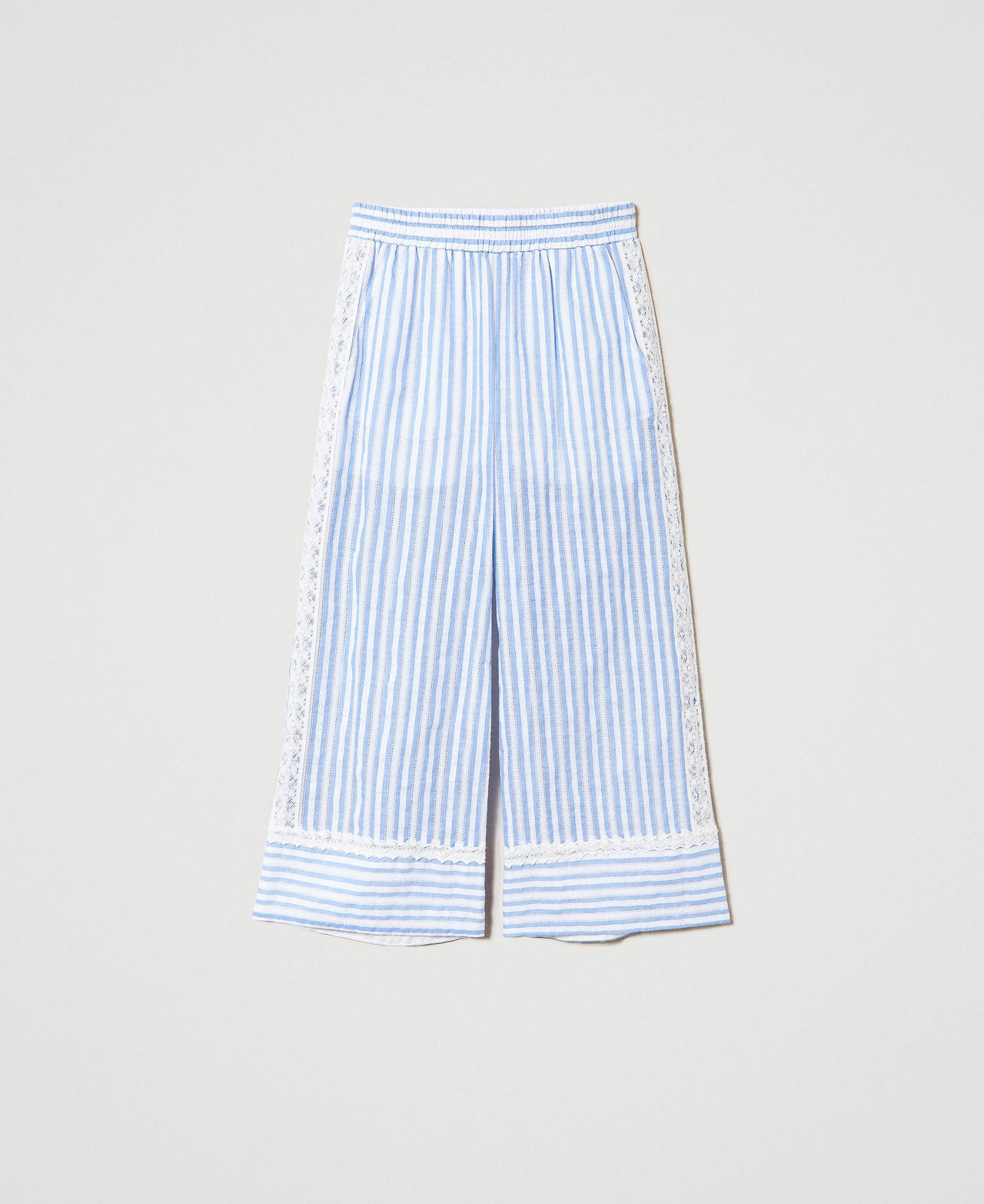 Jacquard palazzo trousers with macramé Two-tone “Cornflower” Light Blue Stripe / Star White Woman 241LM2JBB_11570_0S