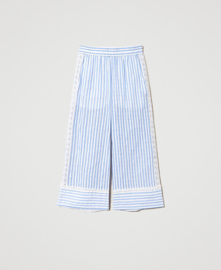 Jacquard palazzo trousers with macramé Two-tone “Cornflower” Light Blue Stripe / Star White Woman 241LM2JBB-0S