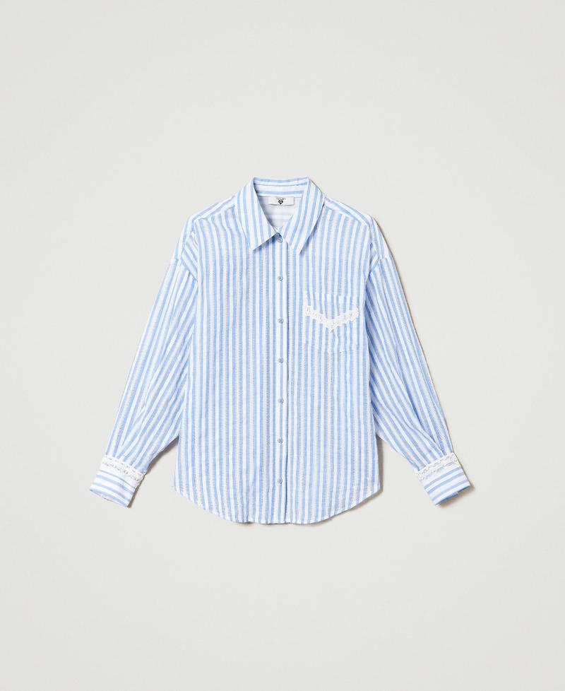 Jacquard shirt with macramé Two-tone “Cornflower” Light Blue Stripe / Star White Woman 241LM2JCC-0S