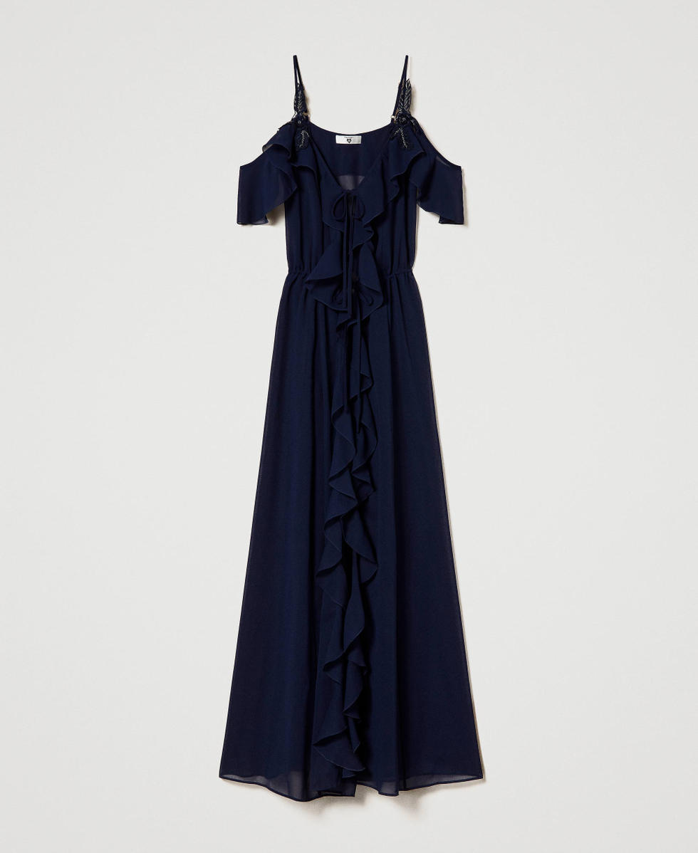 Caftan long en cr pe georgette Femme Bleu TWINSET Milano