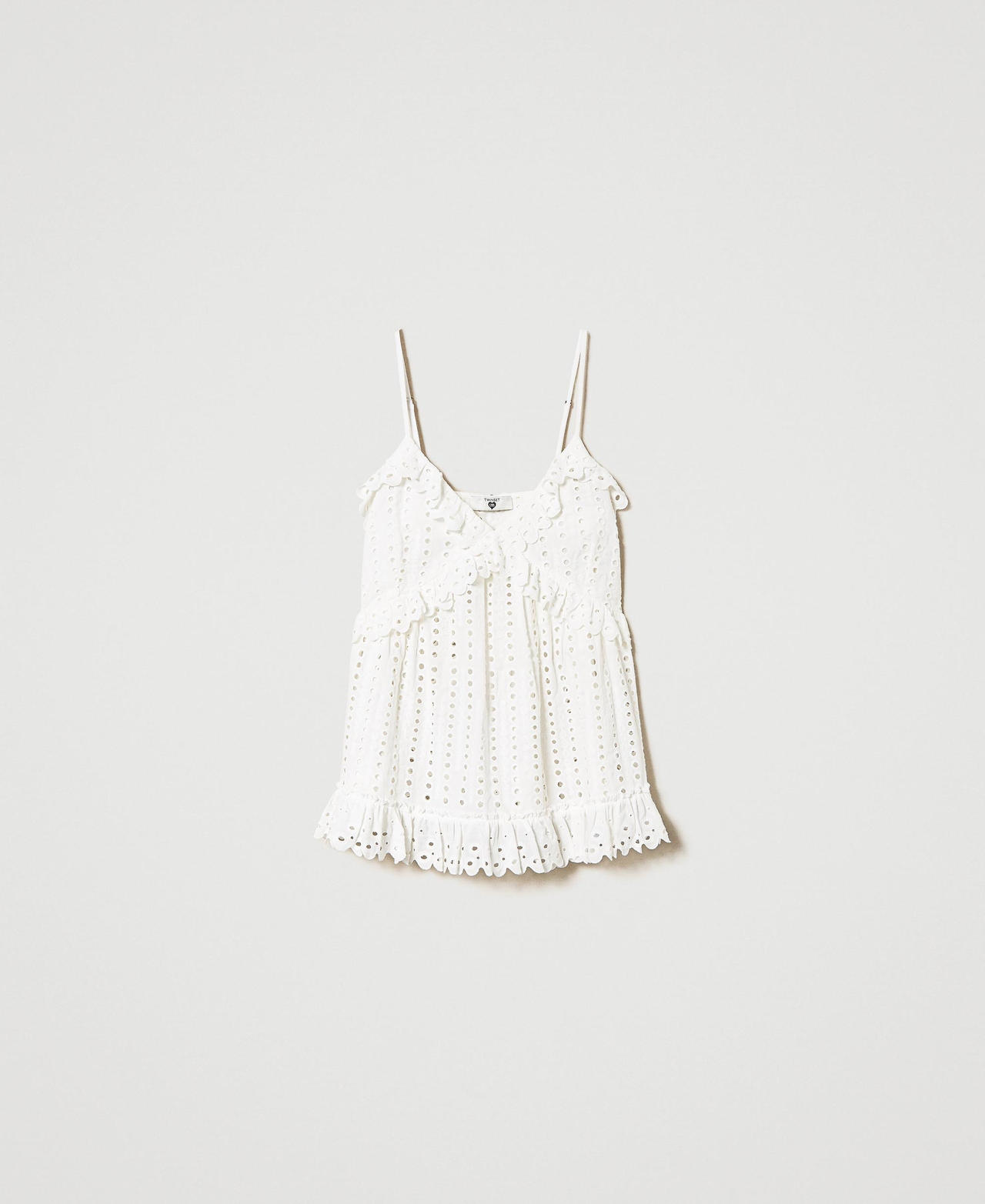 Broderie anglaise top with ruffle and flounce Star White Woman 241LM2MAA-0S