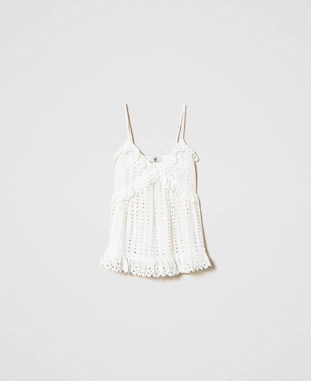 Broderie anglaise top with ruffle and flounce Star White Woman 241LM2MAA_10298_0S