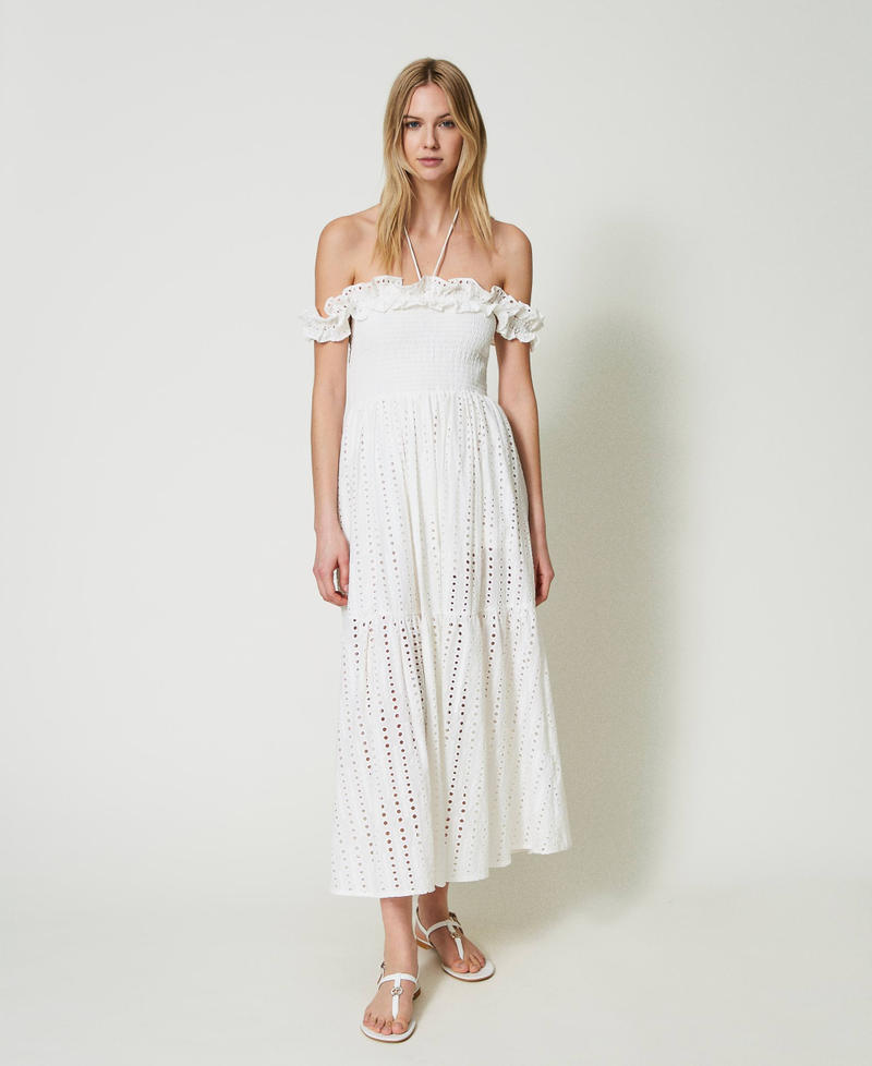 Long broderie anglaise dress with ruffles Star White Woman 241LM2MEE-01