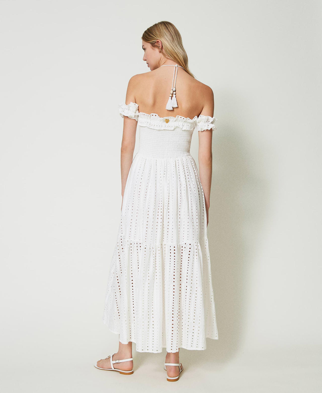 Long broderie anglaise dress with ruffles