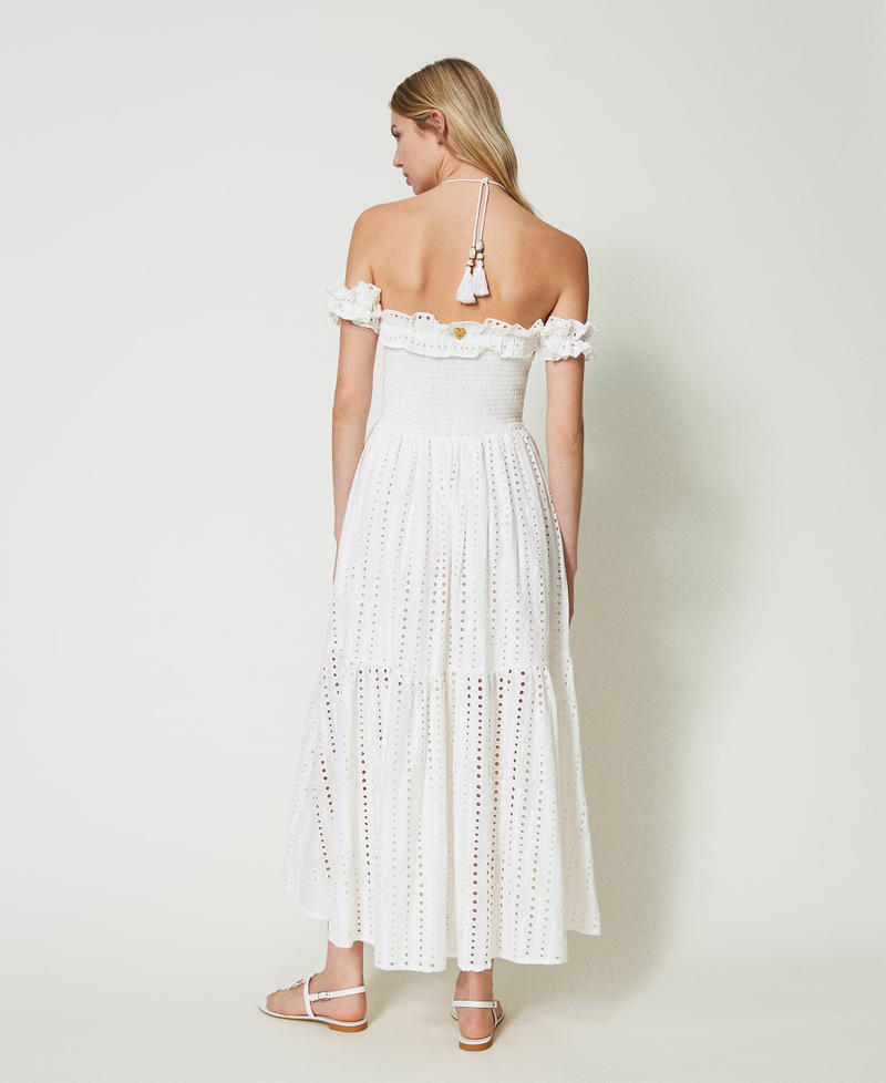 Long broderie anglaise dress with ruffles Star White Woman 241LM2MEE_10298_03