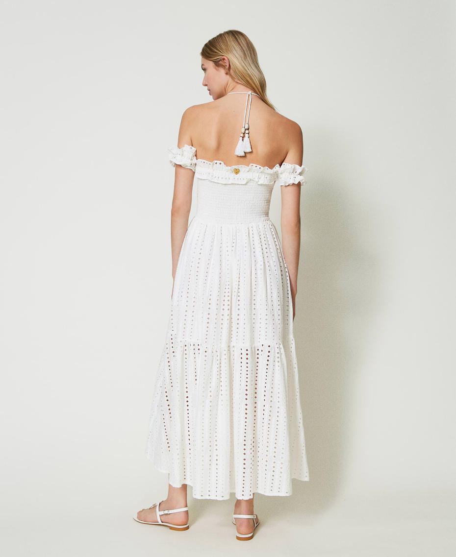 Long broderie anglaise dress with ruffles Star White Woman 241LM2MEE-03