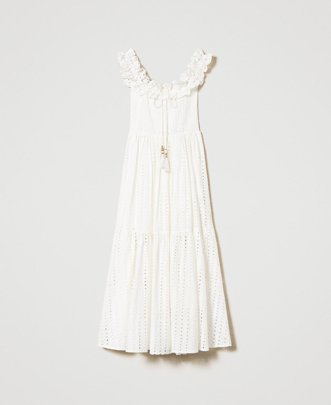 Long broderie anglaise dress with ruffles Star White Woman 241LM2MEE-0S