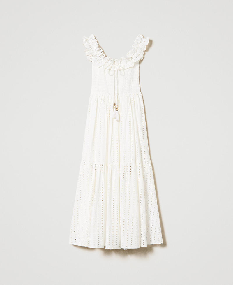 Long broderie anglaise dress with ruffles Star White Woman 241LM2MEE_10298_0S