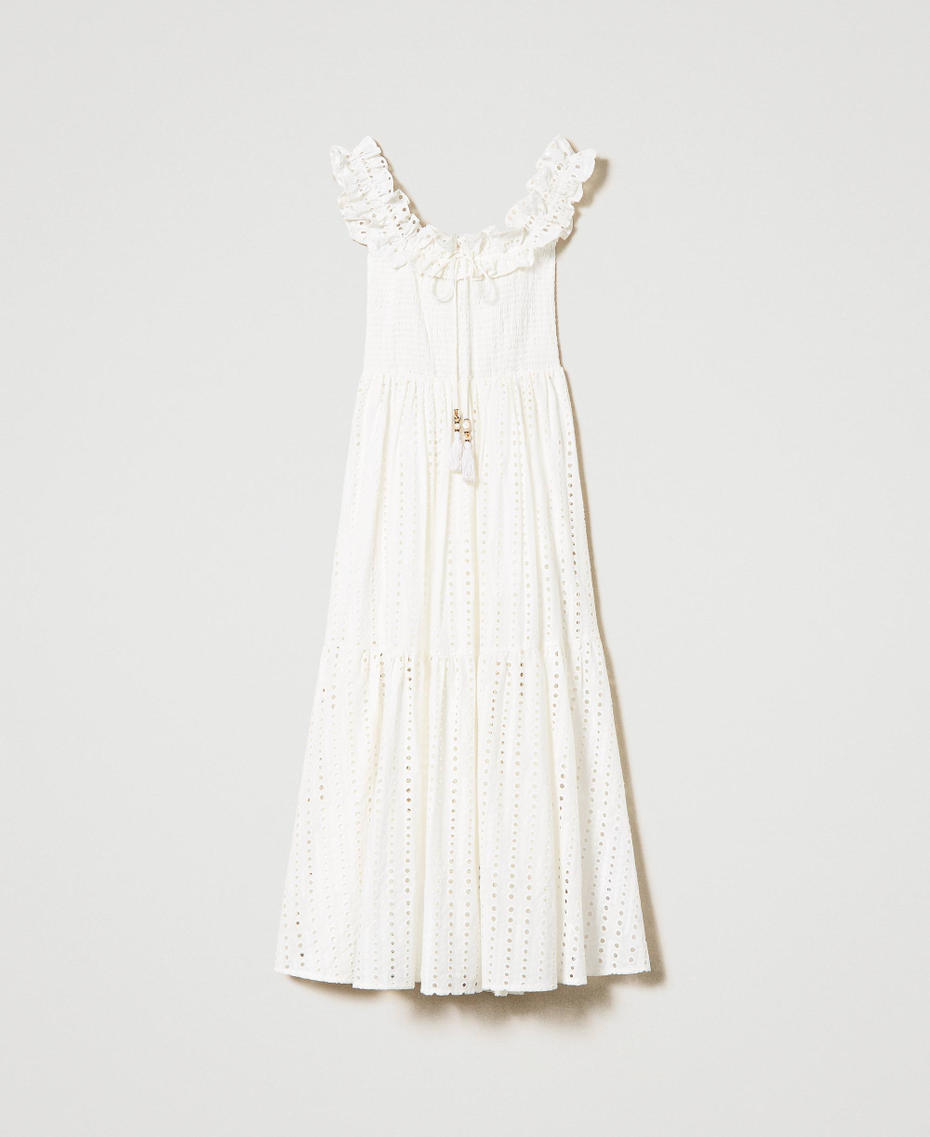 Long broderie anglaise dress with ruffles