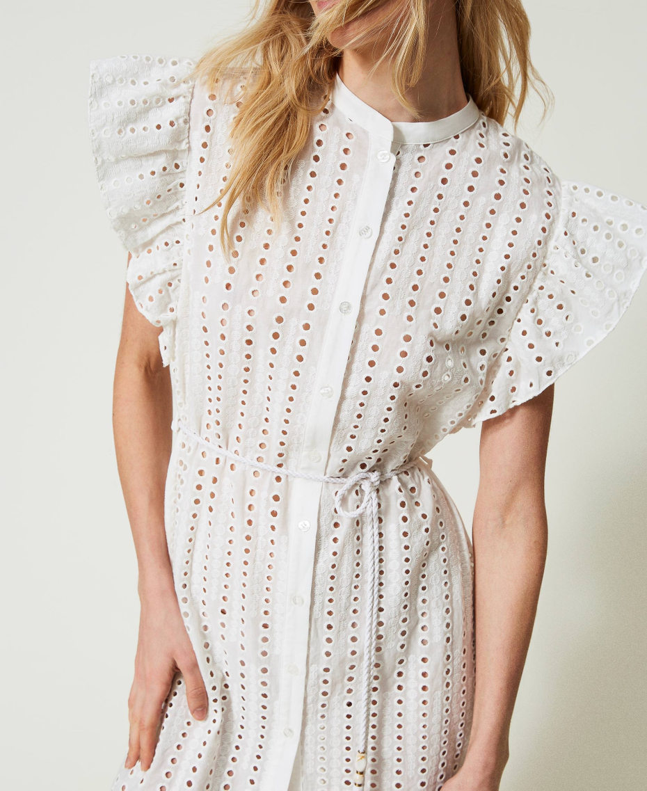 Broderie anglaise kaftan shirt dress with ruffles Star White Woman 241LM2MFF_10298_04