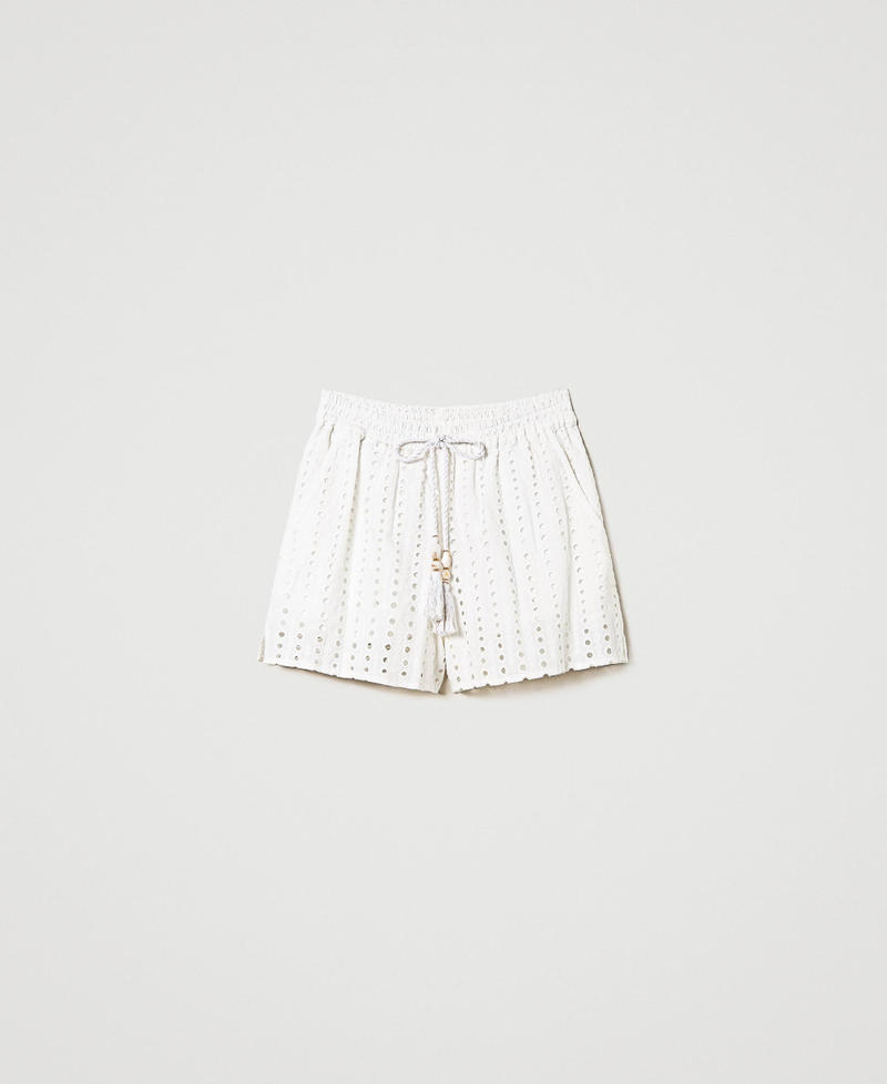 Broderie anglaise shorts with drawstring Star White Woman 241LM2MGG_10298_0S